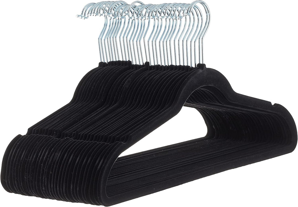 Slim Velvet, Non-Slip Suit Clothes Hangers, Pack of 30, Black/Silver