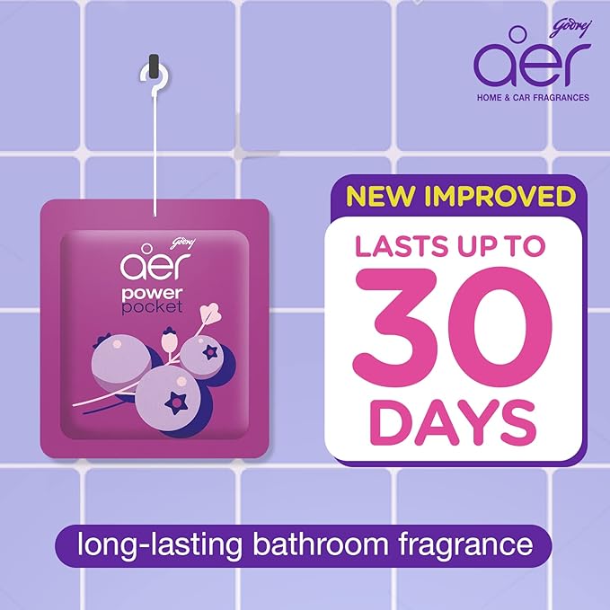 Godrej Aer Power Pocket | Air Freshener- Bathroom And Toilet | Lasts Up To 30 Days | Assorted Pack Of 3 (30G)