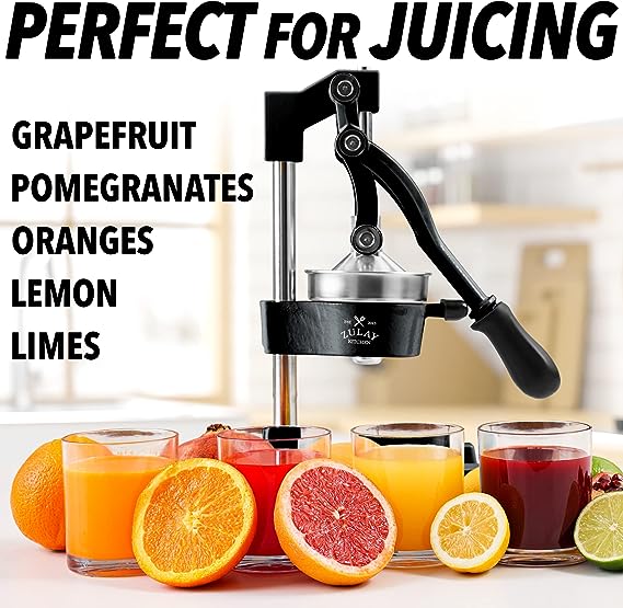 Heavy Duty Commercial Professional Citrus Juicer With Steel Cup,  Manual Orange Citrus, Lemon Lime, Grapefruit Pomegranate Juice Extractor Machine Black (With Steel Cup)