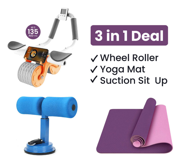 Wheel Roller + Suction Situp + Yoga Mat | 3 in 1 Deal