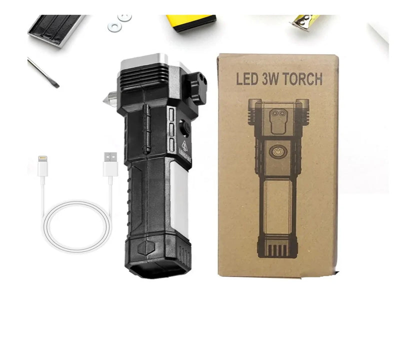 LED 3W Torch | Emergency Light With Safety Hammer & Sharp Cutter