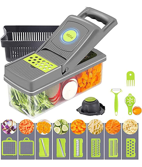 14 in 1 Vegetable Chopper,Vegetable Slicer Cutter with 8 Blade Onion Chopper Vegetable Cutter for Onion Potato Tomato Cucumber Carrot, Container, Hand Guard