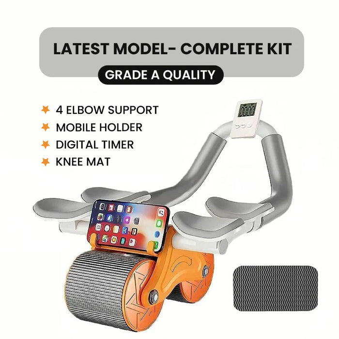 Automatic rebound abdominal Ab Wheel Roller| 4 elbow support , Knee Mat , Digital Timer & Mobile Bracket